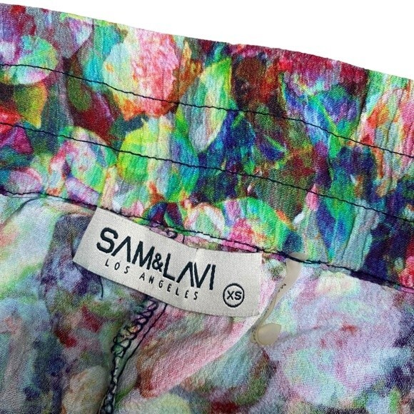 Anthropologie Sam & Lavi xs Floral Split‎ Hem Pant Bright Multicolor 100% Rayon - Picture 3 of 10